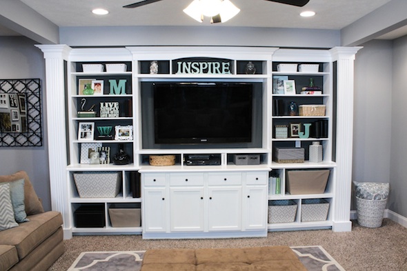 Finished Basement Ideas - Before & After - Built in Entertainment Center
