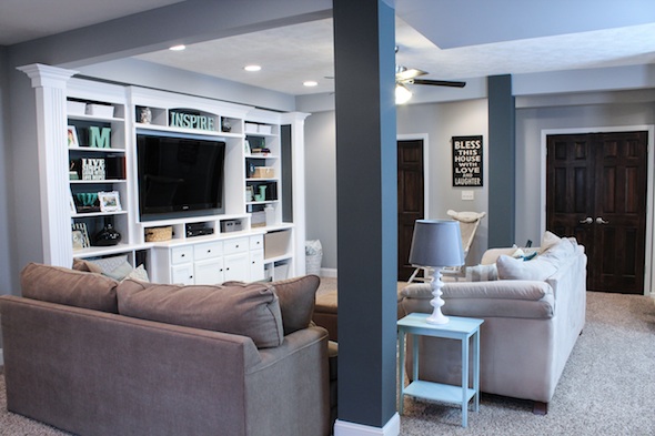 Finished Basement Ideas - Before & After - Built in Entertainment Center