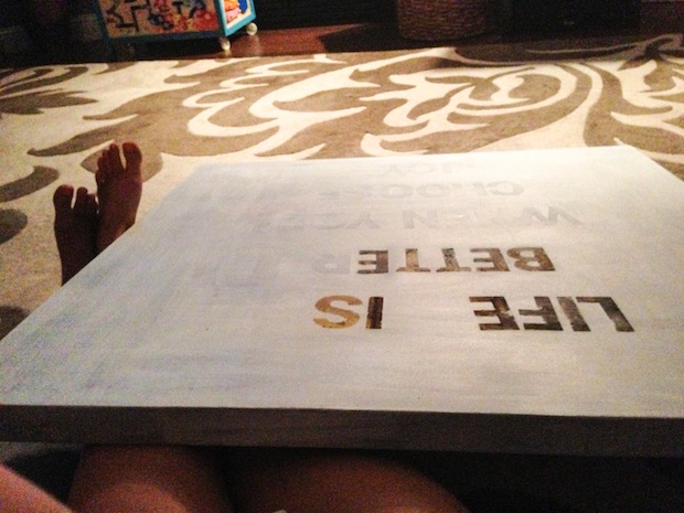 Stencil Letters Onto An Old Canvas Print - Repurpose Canvas Prints