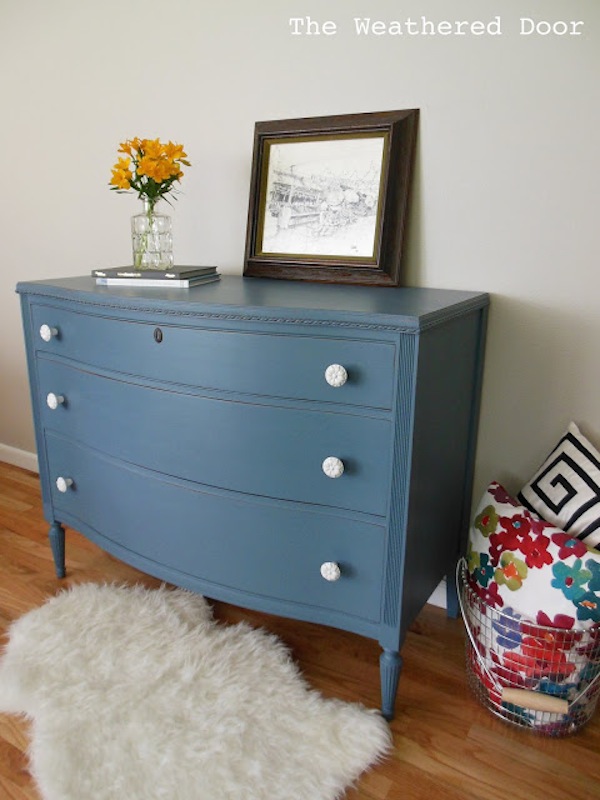 Blue Bow front Dresser white knobs WD 3