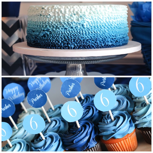 Blue Ombre Birthday Party Sweets Table