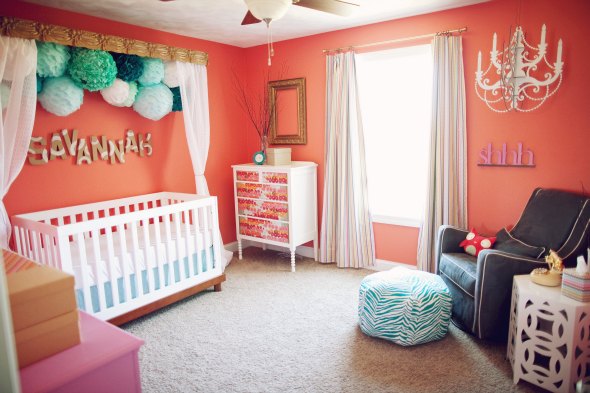 Baby Nursery Ideas for Girls - Bright Orange and Pink