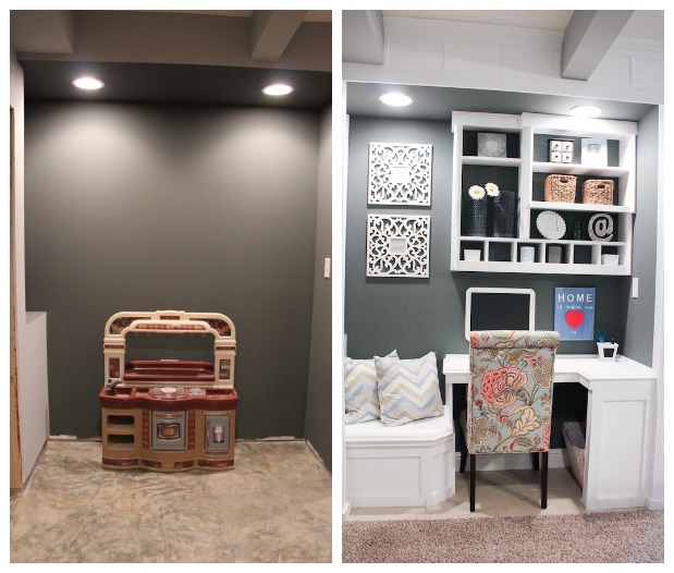 Finished Basement Ideas - Before & After - Office Nook