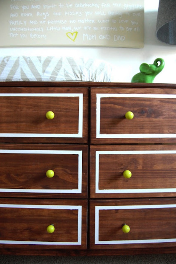 Dresser with Yellow Knobs for Nursery