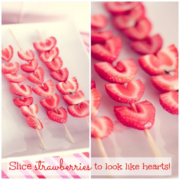 Strawberry Heart Skewers - Slice Strawberries to Look Like Hearts